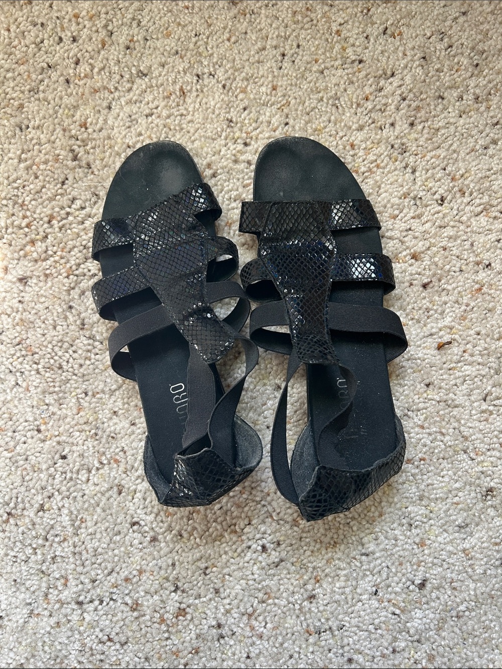 Munro Black Snake-Embossed Strappy Sandals
